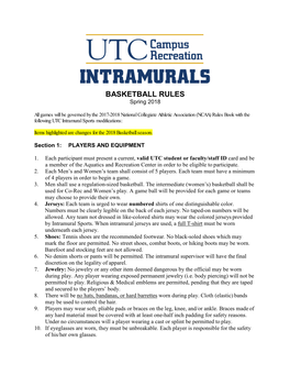 BASKETBALL RULES Spring 2018