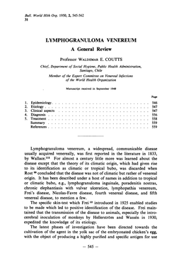 LYMPHOGRANULOMA VENEREUM a General Review Professor WALDEMAR E