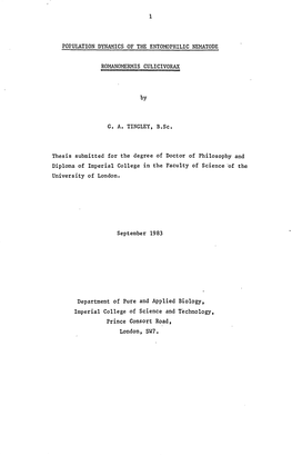 1 Population Dynamics of the Entomophilic Nematode