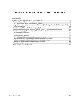 Appendix P: Policies Related to Research