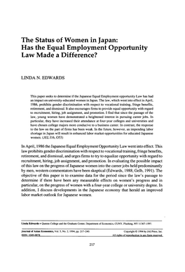 The Status of Women in Japan: Has the Equal Employment Opportunity Law Made a Difference?