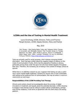 Lcsws and the Use of Texting in Mental Health Treatment Laura