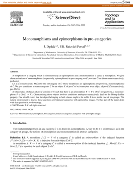 Monomorphisms and Epimorphisms in Pro-Categories