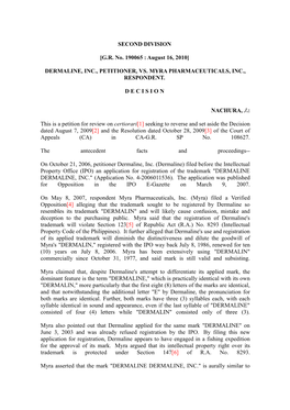 [GR No. 190065 : August 16, 2010] DERMALINE, INC., PETITIONER