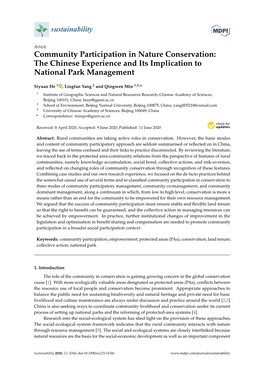 Community Participation in Nature Conservation: the Chinese Experience and Its Implication to National Park Management