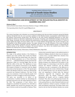 THE EMERGENCE and DEVELOPMENT of the MUSLIM POLITICAL IDENTITY in KASHMIR 1846-1947 Ghulam Q