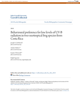 Behavioural Preference for Low Levels of UV-B Radiation in Two Neotropical Frog Species from Costa Rica Joseph A