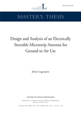 Design and Analysis of an Electrically Steerable Microstrip Antenna for Ground to Air Use