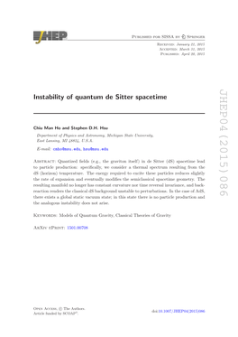 Instability of Quantum De Sitter Spacetime Open Access Article Funded by SCOAP Abstract: Chiu Man Ho and Stephen D.H