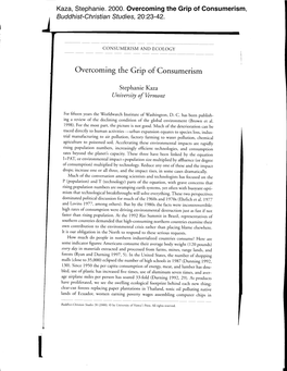 Overcoming the Grip of Consumerism, Buddhist-Christian Studies, 20:23-42