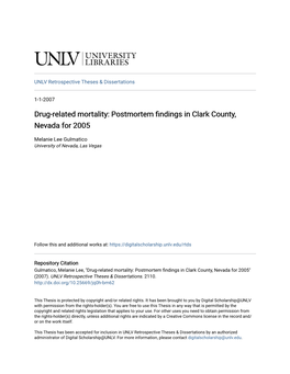 Drug-Related Mortality: Postmortem Findings in Clark County, Nevada for 2005