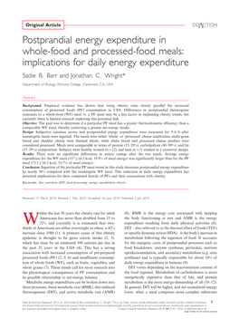 Postprandial Energy Expenditure in Whole-Food and Processed-Food Meals: Implications for Daily Energy Expenditure Sadie B