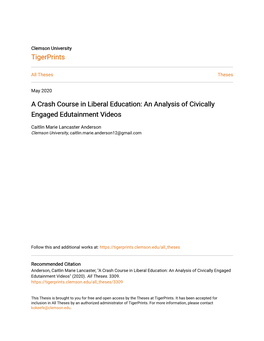 A Crash Course in Liberal Education: an Analysis of Civically Engaged Edutainment Videos