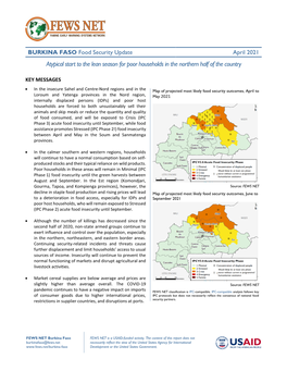 April 2021 Atypical Start to the Lean Season for Poor Households in the Northern Half of the Country