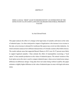 Lead to Higher Rents? an Estimation of the Effects of Cultivation Laws on Colorado Industrial Property Values