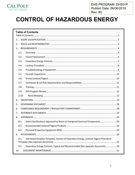 Control of Hazardous Energy