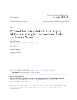 Perceived Risks Associated with Contraceptive Method Use Among