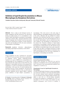 Inhibition of Lipid Droplet Accumulation in Mouse Macrophages by Stemphone Derivatives Nobuhiro Koyama, Kakeru Kobayashi, Hiroyuki Yamazaki, Hiroshi Tomoda