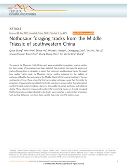 Nothosaur Foraging Tracks from the Middle Triassic of Southwestern China