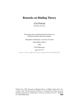 Remarks on Binding Theory