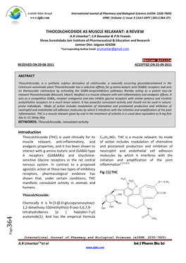 THIOCOLCHICOSIDE AS MUSCLE RELAXANT: a REVIEW Introduction