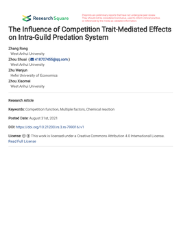 The in Uence of Competition Trait-Mediated Effects on Intra-Guild