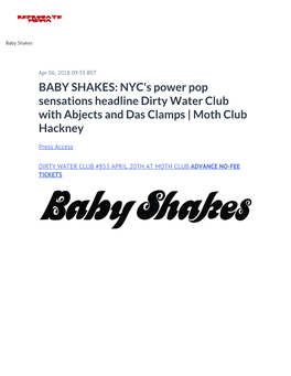 BABY SHAKES: NYC's Power Pop Sensations Headline Dirty Water Club with Abjects and Das Clamps | Moth Club Hackney