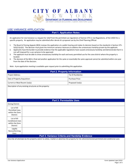 USE VARIANCE APPLICATION Part 1