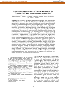 Rapid Invasion Despite Lack of Genetic Variation in the Erythrina Gall Wasp (Quadrastichus Erythrinae Kim)1