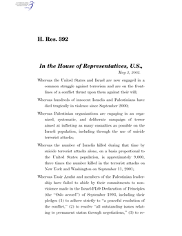 H. Res. 392 in the House of Representatives, U.S