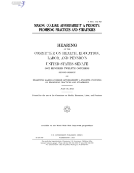 Making College Affordability a Priority: Promising Practices and Strategies