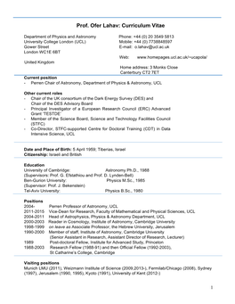 Prof. Ofer Lahav: Curriculum Vitae