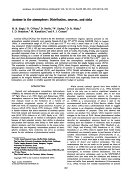 Acetone in the Atmosphere:Distribution, Sources,And Sinks