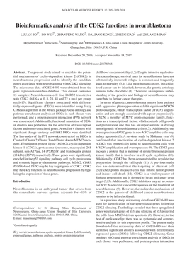Bioinformatics Analysis of the CDK2 Functions in Neuroblastoma