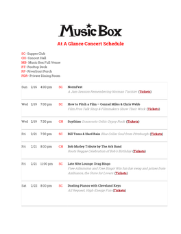 At a Glance Concert Schedule