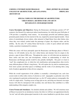 Cornell Universiy Rome Program Prof. Jeffrey Blanchard College of Architecture, Art & Planning Spring 2014 Arch 3819-120