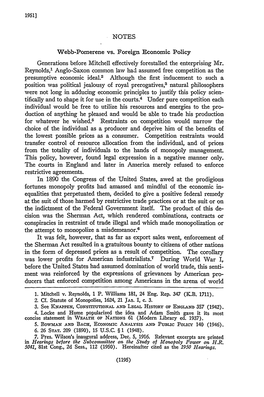 Webb-Pomerene Vs. Foreign Economic Policy Generations Before Mitchell Effectively Forestalled the Enterprising Mr