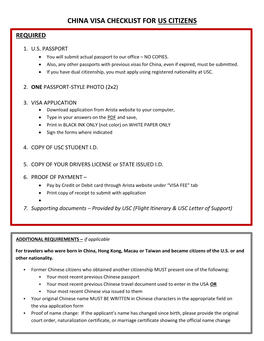 China Visa Checklist for Uus Citizens