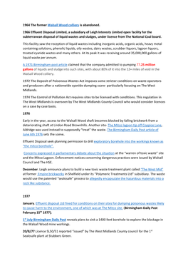 1964 the Former Walsall Wood Colliery Is Abandoned. 1966 Effluent Disposal Limited, a Subsidiary of Leigh Interests Limited