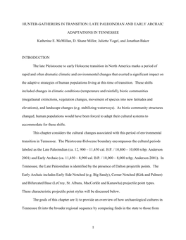 Hunter-Gatherers in Transition: Late Paleoindian and Early Archaic Adaptations in Tennessee