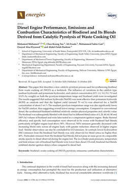 Diesel Engine Performance, Emissions and Combustion Characteristics of Biodiesel and Its Blends Derived from Catalytic Pyrolysis of Waste Cooking Oil