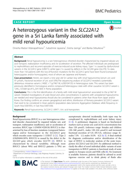 A Heterozygous Variant in the SLC22A12 Gene in a Sri Lanka