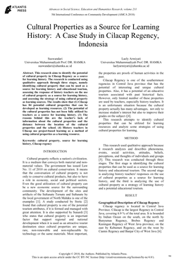 Cultural Properties As a Source for Learning History: a Case Study in Cilacap Regency, Indonesia