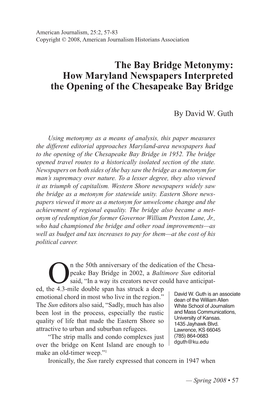 The Bay Bridge Metonymy: How Maryland Newspapers Interpreted the Opening of the Chesapeake Bay Bridge