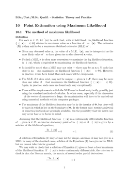 10 Point Estimation Using Maximum Likelihood