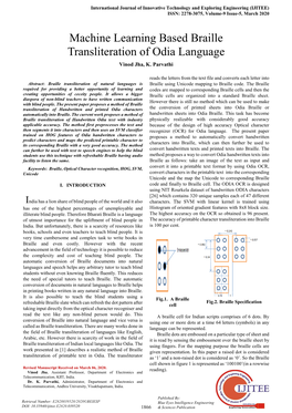 Machine Learning Based Braille Transliteration of Odia Language Vinod Jha, K