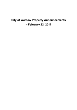 City of Warsaw Property Announcements – February 22, 2017 NOTICE