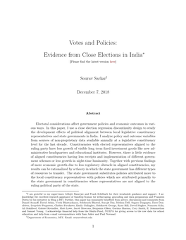 Evidence from Close Elections in India∗ [Please ﬁnd the Latest Version Here]