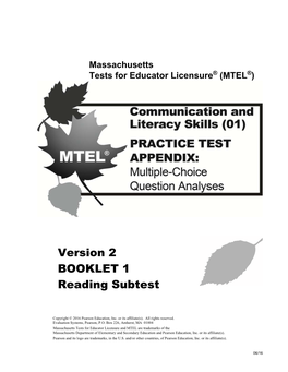 Version 2 BOOKLET 1 Reading Subtest