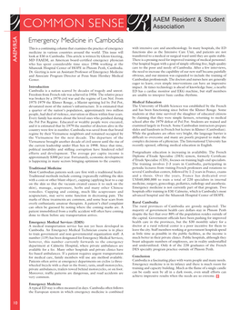 Emergency Medicine in Cambodia This Is a Continuing Column That Examines the Practice of Emergency with Intensive Care and Anesthesiology